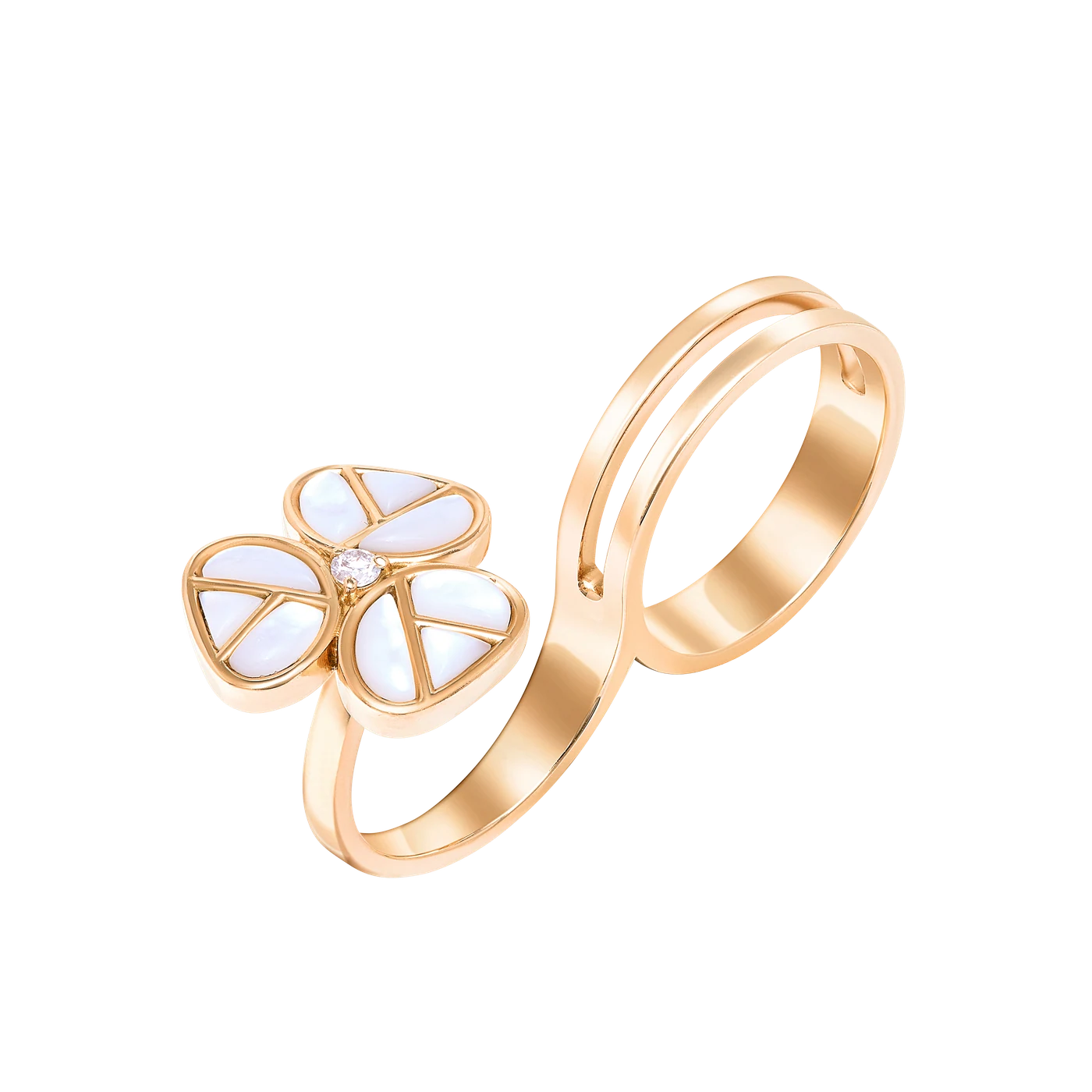 Eternity Bloom Double Ring in 18K yellow gold with mother of pearl and diamond