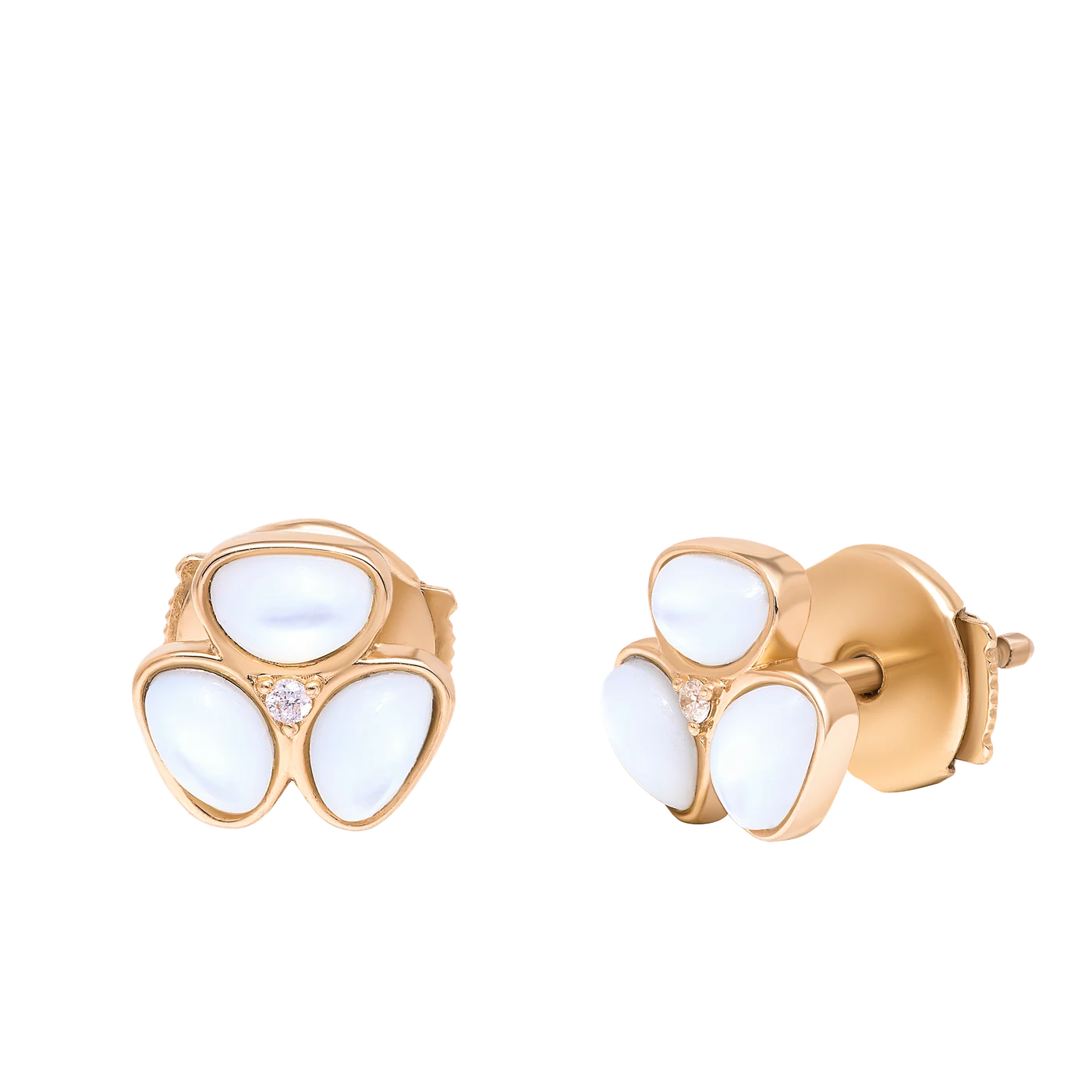 Eternity Mini Bloom Stud Earrings in 18K yellow gold with mother of pearl and diamond